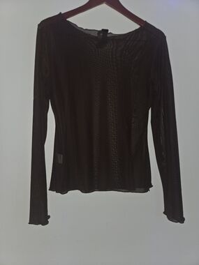 Brown Sheer Long-Sleeve Women's Top